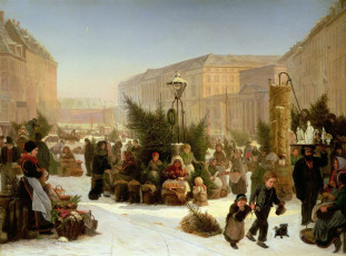 Картинка рисованные живопись город снег