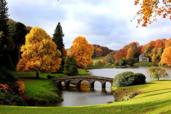 Картинка природа парк водоём осень мост