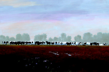 Картинка david rickert рисованные лошадь коровы пастбище