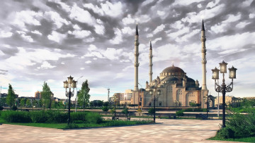 обоя города, мечети, медресе, грозный, мичеть, Чечня, мечеть