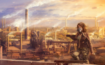 Картинка фэнтези девушки город будущего