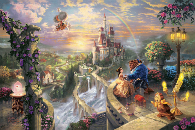 Обои картинки фото thomas, kinkade, рисованные, beauty, and, the, beast