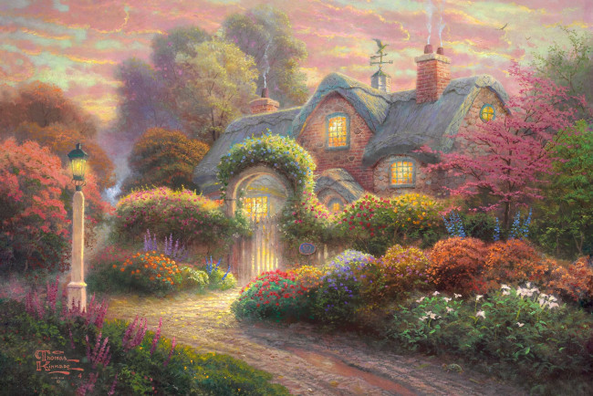 Обои картинки фото thomas, kinkade, рисованные, пейзаж