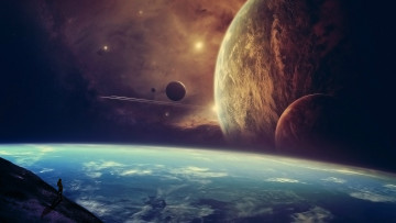 Картинка космос арт планеты человек