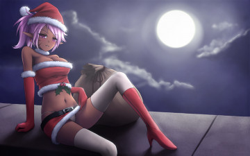Картинка by kerasu аниме merry chrismas winter девушка эльф ночь луна