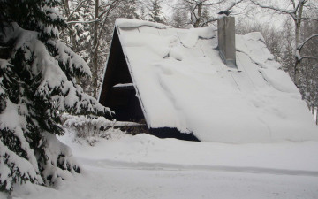 Картинка разное сооружения постройки зима сугробы домик снег ель