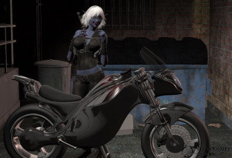 Картинка 3д+графика существа+ creatures улыбка фон взгляд мотоцикл блондинка эльфийка