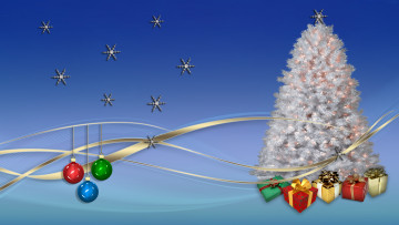 Картинка праздничные Ёлки шары елка фон подарки снежинки