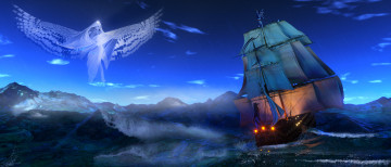 Картинка 3д+графика море+ sea парусник море ангел горы