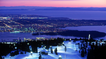 обоя города, ванкувер , канада, ночь, зима, панорама