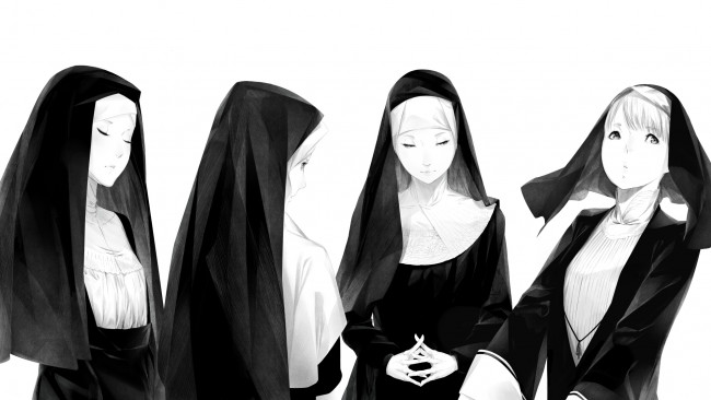 Обои картинки фото аниме, unknown,  другое, монахини, черный, белый, sawasawa, арт, девушки