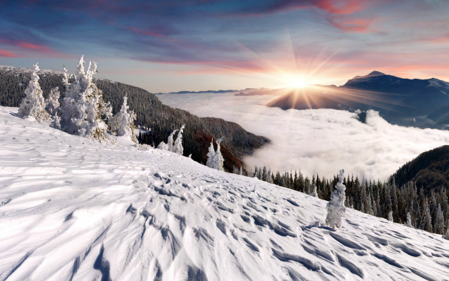 Обои картинки фото природа, зима, горы, снег