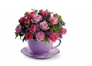 Картинка цветы букеты +композиции розы букет чашка