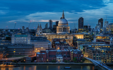 обоя города, лондон , великобритания, панорама, собор, река
