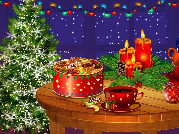 Обои картинки фото праздничные, векторная графика , новый год, свечи, новый, год, елка