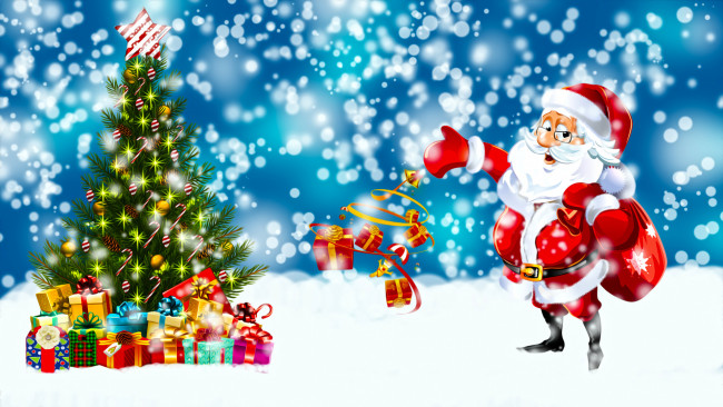 Обои картинки фото праздничные, векторная графика , новый год, новогодняя, елка, зима, дед, мороз