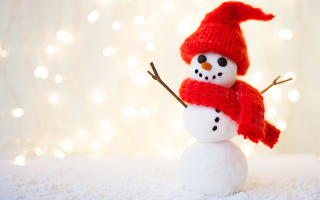 Обои картинки фото праздничные, снеговики, снеговик, фон, шарф, шапка