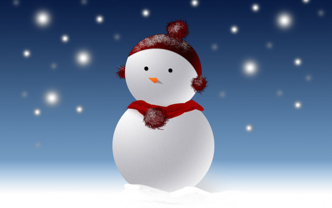 Обои картинки фото праздничные, снеговики, снеговик, снег, шапка, шарф