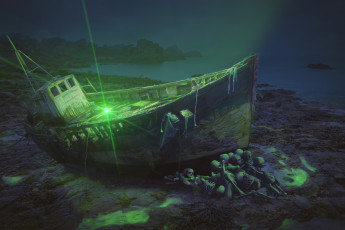 Картинка фэнтези корабли лодка скелет фон