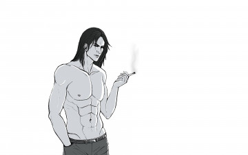 Картинка рисованное люди сигарета торс парень дым