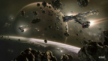 Картинка видео+игры star+conflict космические корабли планеты астероиды