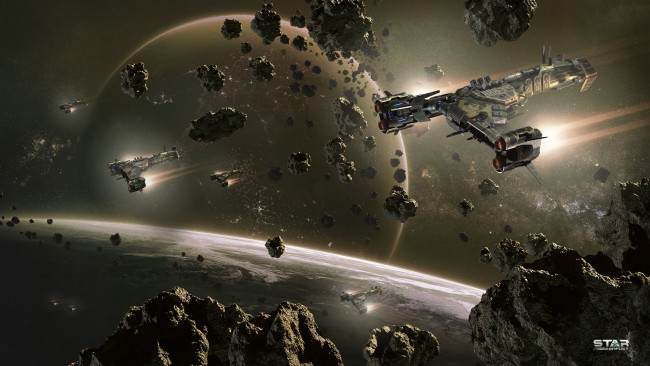 Обои картинки фото видео игры, star conflict, космические, корабли, планеты, астероиды