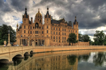 Картинка города замок шверин германия отражение архитектура река