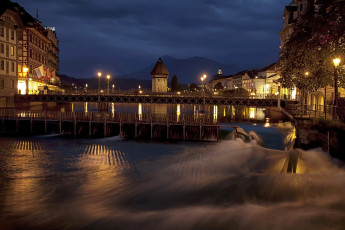 Картинка швейцария люцерн города огни ночного дома река ночь