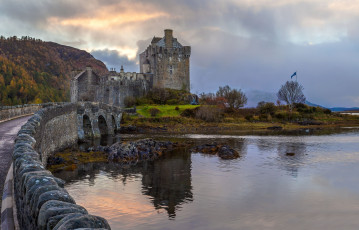 обоя города, замок, эйлиан, донан, шотландия, река, мост, каменный