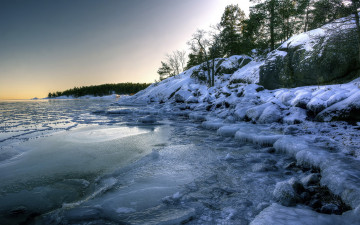 Картинка природа реки озера деревья лед снег река