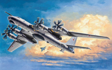 обоя ту, 95мс, авиация, 3д, рисованые, graphic, межконтинентальный, стратегический, турбовинтовой, советский, bear, бомбардировщик