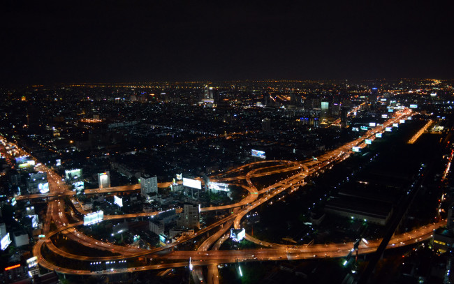 Обои картинки фото города, бангкок, таиланд, магистраль, развязки, огни, город, ночь