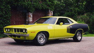 Картинка автомобили plymouth плимут hemi cuda muscle car чёрно yellow black