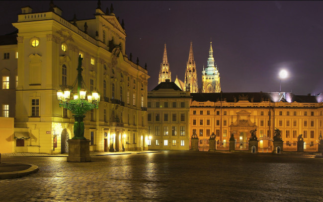 Обои картинки фото города, прага , Чехия, огни, площадь, дома, прага