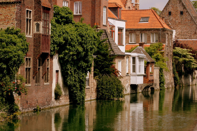 Обои картинки фото bruges,  belgium, города, брюгге , бельгия, растения, зелень, вода, здания