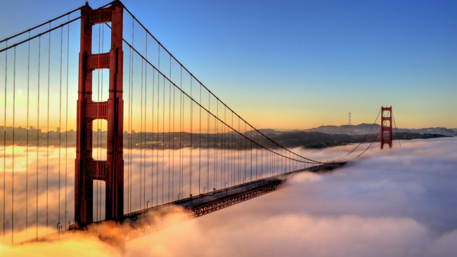 Обои картинки фото города, - мосты, рассвет, берег, туман, мост