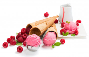 Картинка еда мороженое +десерты мята малина рожок вафельный