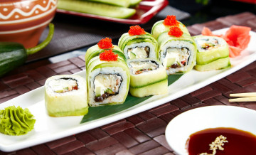 Картинка еда рыба +морепродукты +суши +роллы роллы суши кухня японская имбирь икра