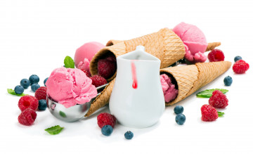 Картинка еда мороженое +десерты вафельный мята малина рожок