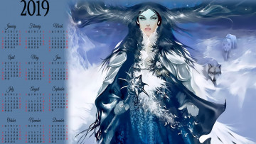Картинка календари фэнтези девушка волк