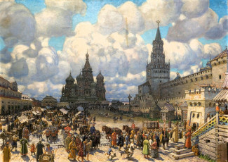 Картинка рисованное аполлинарий+васнецов город люди старина площадь