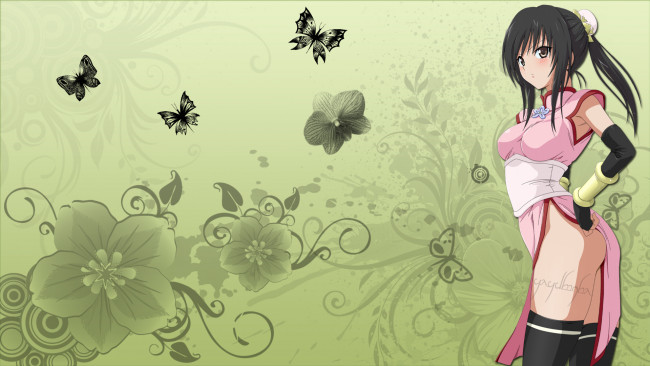 Обои картинки фото аниме, to, love, ru, девушка, цветы, бабочки