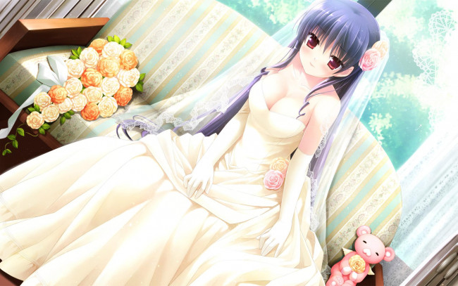 Обои картинки фото segawa, rikako, аниме, *unknown, другое, девушка, платье, невеста