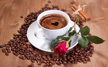Картинка еда кофе кофейные зёрна зерна сердечко роза корица