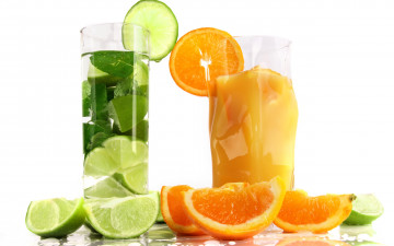 Картинка еда напитки сок апельсины лайм стаканы