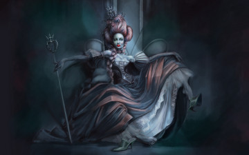 Картинка фэнтези девушки корона коса поза трон девушка