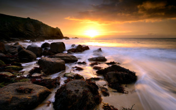 Картинка природа восходы закаты камни облака скалы океан