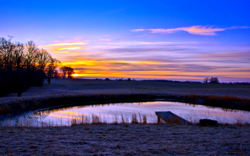 Картинка природа восходы закаты закат иней пруд поле