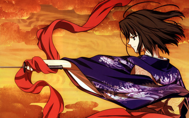 Обои картинки фото аниме, kara, no, kyokai, девушка, меч