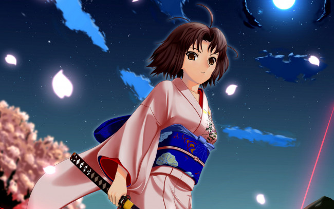 Обои картинки фото аниме, kara, no, kyokai, кимоно, девушка, вечер